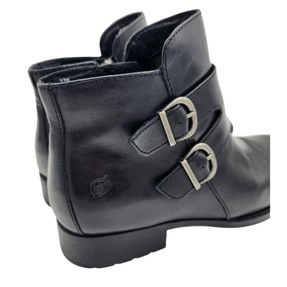 BORN Moto Ankle Boots Women's Size 9.5 Black Leather Side Zip Buckle Straps - Picture 3 of 10
